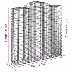 vidaXL Arched Gabion Basket Stone Basket Gabion Retaining Wall Galvanised Iron - 200 x 50 x 200/220 cm/ 11 pcs