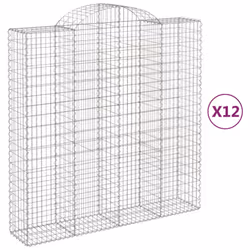 vidaXL Arched Gabion Basket Stone Basket Gabion Retaining Wall Galvanised Iron - 200 x 50 x 200/220 cm/ 12 pcs