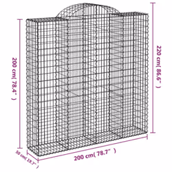vidaXL Arched Gabion Basket Stone Basket Gabion Retaining Wall Galvanised Iron - 200 x 50 x 200/220 cm/ 12 pcs