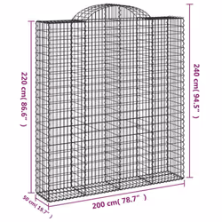 vidaXL Arched Gabion Basket Stone Basket Gabion Retaining Wall Galvanised Iron - 200 x 50 x 220/240 cm/2 pcs - Additional view 3