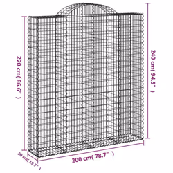 vidaXL Arched Gabion Basket Stone Basket Gabion Retaining Wall Galvanised Iron - 200 x 50 x 220/240 cm/3 pcs - Additional view 3