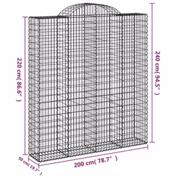 vidaXL Arched Gabion Basket Stone Basket Gabion Retaining Wall Galvanised Iron - 200 x 50 x 220/240 cm/ 9 pcs - Additional view 5