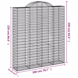 vidaXL Arched Gabion Basket Stone Basket Gabion Retaining Wall Galvanised Iron - 200 x 50 x 220/240 cm/ 11 pcs - Additional view 5