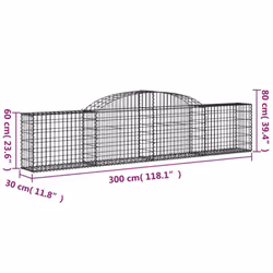 vidaXL Arched Gabion Basket Stone Basket Gabion Retaining Wall Galvanised Iron - 300 x 30 x 60/80 cm/ 11 pcs - Additional view 3