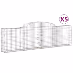 vidaXL Arched Gabion Basket Stone Basket Gabion Retaining Wall Galvanised Iron - 300 x 30 x 80/100 cm/ 5 pcs