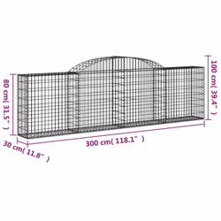 vidaXL Arched Gabion Basket Stone Basket Gabion Retaining Wall Galvanised Iron - 300 x 30 x 80/100 cm/ 5 pcs