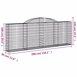 vidaXL Arched Gabion Basket Stone Basket Gabion Retaining Wall Galvanised Iron - 300 x 30 x 100/120 cm/ 4 pcs - Additional view 5