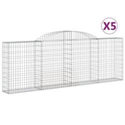 vidaXL Arched Gabion Basket Stone Basket Gabion Retaining Wall Galvanised Iron - 300 x 30 x 100/120 cm/ 5 pcs