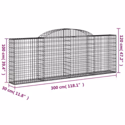 vidaXL Arched Gabion Basket Stone Basket Gabion Retaining Wall Galvanised Iron - 300 x 30 x 100/120 cm/ 7 pcs - Additional view 3