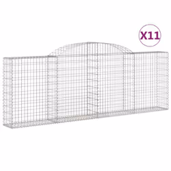 vidaXL Arched Gabion Basket Stone Basket Gabion Retaining Wall Galvanised Iron - 300 x 30 x 100/120 cm/ 11 pcs