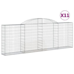 vidaXL Arched Gabion Basket Stone Basket Gabion Retaining Wall Galvanised Iron - 300 x 30 x 100/120 cm/ 11 pcs