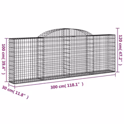 vidaXL Arched Gabion Basket Stone Basket Gabion Retaining Wall Galvanised Iron - 300 x 30 x 100/120 cm/ 11 pcs