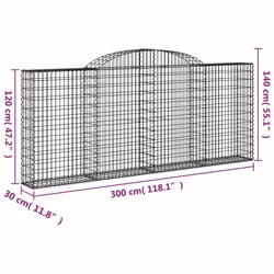 vidaXL Arched Gabion Basket Stone Basket Gabion Retaining Wall Galvanised Iron - 300 x 30 x 120/140 cm/8 pcs - Additional view 5