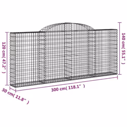 vidaXL Arched Gabion Basket Stone Basket Gabion Retaining Wall Galvanised Iron - 300 x 30 x 120/140 cm/ 17 pcs - Additional view 3