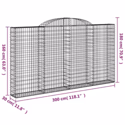 vidaXL Arched Gabion Basket Stone Basket Gabion Retaining Wall Galvanised Iron - 300 x 30 x 160/180 cm/ 2 pcs - Additional view 3