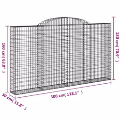 vidaXL Arched Gabion Basket Stone Basket Gabion Retaining Wall Galvanised Iron - 300 x 30 x 160/180 cm/ 3 pcs - Additional view 3