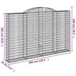 vidaXL Arched Gabion Basket Stone Basket Gabion Retaining Wall Galvanised Iron - 300 x 30 x 180/200 cm/5 pcs - Additional view 3