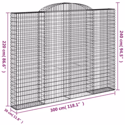 vidaXL Arched Gabion Basket Stone Basket Gabion Retaining Wall Galvanised Iron - 300 x 30 x 220/240 cm/ 10 pcs