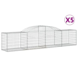 vidaXL Arched Gabion Basket Stone Basket Gabion Retaining Wall Galvanised Iron - 300 x 50 x 60/80 cm/ 5 pcs