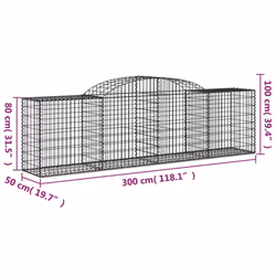 vidaXL Arched Gabion Basket Stone Basket Gabion Retaining Wall Galvanised Iron - 300 x 50 x 80/100 cm/ 2 pcs - Additional view 5