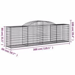 vidaXL Arched Gabion Basket Stone Basket Gabion Retaining Wall Galvanised Iron - 300 x 50 x 80/100 cm/ 6 pcs - Additional view 5