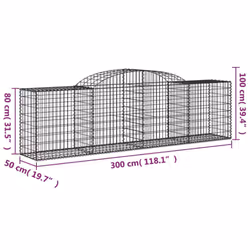vidaXL Arched Gabion Basket Stone Basket Gabion Retaining Wall Galvanised Iron - 300 x 50 x 80/100 cm/ 7 pcs
