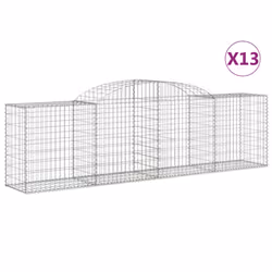 vidaXL Arched Gabion Basket Stone Basket Gabion Retaining Wall Galvanised Iron - 300 x 50 x 80/100 cm/ 13 pcs