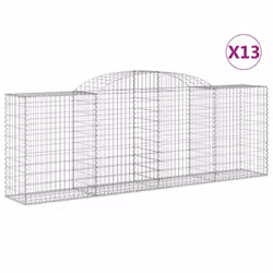 vidaXL Arched Gabion Basket Stone Basket Gabion Retaining Wall Galvanised Iron - 300 x 50 x 100/120 cm/ 13 pcs