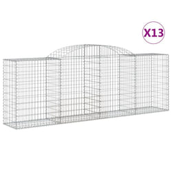 vidaXL Arched Gabion Basket Stone Basket Gabion Retaining Wall Galvanised Iron - 300 x 50 x 100/120 cm/ 13 pcs