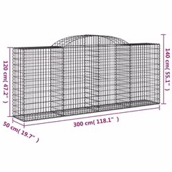 vidaXL Arched Gabion Basket Stone Basket Gabion Retaining Wall Galvanised Iron - 300 x 50 x 120/140 cm/ 3 pcs - Additional view 5