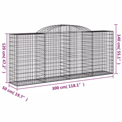 vidaXL Arched Gabion Basket Stone Basket Gabion Retaining Wall Galvanised Iron - 300 x 50 x 120/140 cm/ 8 pcs - Additional view 5