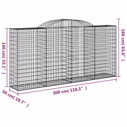 vidaXL Arched Gabion Basket Stone Basket Gabion Retaining Wall Galvanised Iron - 300 x 50 x 140/160 cm/ 4 pcs - Additional view 5
