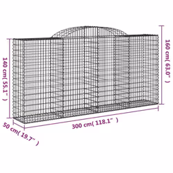 vidaXL Arched Gabion Basket Stone Basket Gabion Retaining Wall Galvanised Iron - 300 x 50 x 140/160 cm/ 11 pcs - Additional view 5