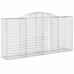 vidaXL Arched Gabion Basket Stone Basket Gabion Retaining Wall Galvanised Iron - 300 x 50 x 140/160 cm/ 12 pcs - Additional view 2