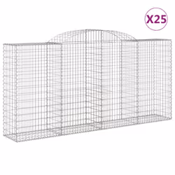 vidaXL Arched Gabion Basket Stone Basket Gabion Retaining Wall Galvanised Iron - 300 x 50 x 140/160 cm/ 25 pcs