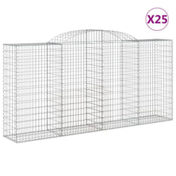 vidaXL Arched Gabion Basket Stone Basket Gabion Retaining Wall Galvanised Iron - 300 x 50 x 140/160 cm/ 25 pcs