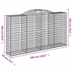 vidaXL Arched Gabion Basket Stone Basket Gabion Retaining Wall Galvanised Iron - 300 x 50 x 160/180 cm/ 3 pcs - Additional view 3