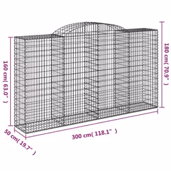 vidaXL Arched Gabion Basket Stone Basket Gabion Retaining Wall Galvanised Iron - 300 x 50 x 160/180 cm/ 5 pcs - Additional view 3