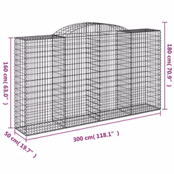 vidaXL Arched Gabion Basket Stone Basket Gabion Retaining Wall Galvanised Iron - 300 x 50 x 160/180 cm/ 11 pcs - Additional view 3