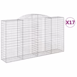 vidaXL Arched Gabion Basket Stone Basket Gabion Retaining Wall Galvanised Iron - 300 x 50 x 160/180 cm/ 17 pcs