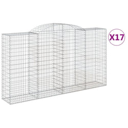 vidaXL Arched Gabion Basket Stone Basket Gabion Retaining Wall Galvanised Iron - 300 x 50 x 160/180 cm/ 17 pcs