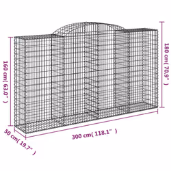vidaXL Arched Gabion Basket Stone Basket Gabion Retaining Wall Galvanised Iron - 300 x 50 x 160/180 cm/ 17 pcs