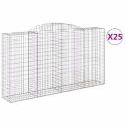 vidaXL Arched Gabion Basket Stone Basket Gabion Retaining Wall Galvanised Iron - 300 x 50 x 160/180 cm/ 25 pcs