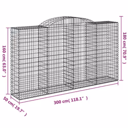 vidaXL Arched Gabion Basket Stone Basket Gabion Retaining Wall Galvanised Iron - 300 x 50 x 160/180 cm/ 25 pcs