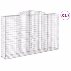 vidaXL Arched Gabion Basket Stone Basket Gabion Retaining Wall Galvanised Iron - 300 x 50 x 180/200 cm/ 17 pcs