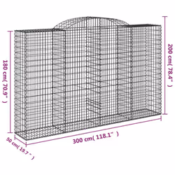 vidaXL Arched Gabion Basket Stone Basket Gabion Retaining Wall Galvanised Iron - 300 x 50 x 180/200 cm/ 30 pcs