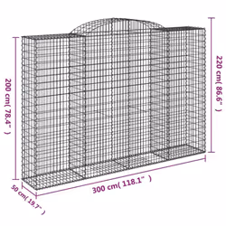 vidaXL Arched Gabion Basket Stone Basket Gabion Retaining Wall Galvanised Iron - 300 x 50 x 200/220 cm/ 6 pcs - Additional view 5