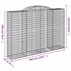 vidaXL Arched Gabion Basket Stone Basket Gabion Retaining Wall Galvanised Iron - 300 x 50 x 200/220 cm/ 7 pcs - Additional view 3