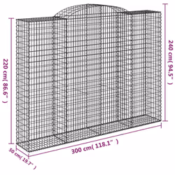 vidaXL Arched Gabion Basket Stone Basket Gabion Retaining Wall Galvanised Iron - 300 x 50 x 220/240 cm/ 20 pcs