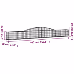 vidaXL Arched Gabion Basket Stone Basket Gabion Retaining Wall Galvanised Iron - 400 x 30 x 40/60 cm/ 3 pcs - Additional view 5